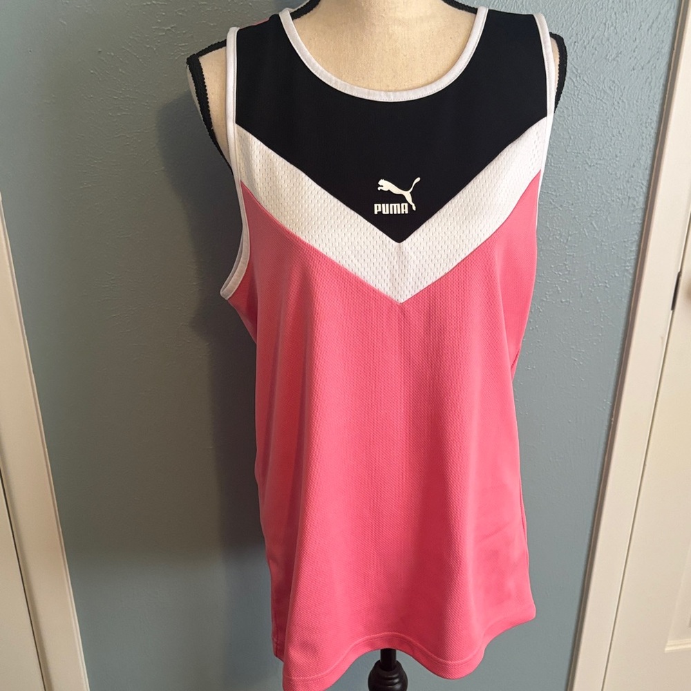 Puma Pink, Black & White Colorblock Athletic Tank Top